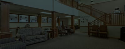 Interior view of a common area with seating and decor