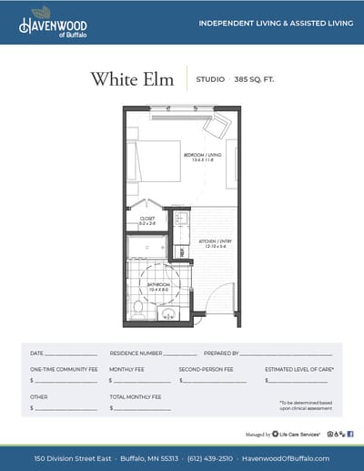 Architectural floor plan of a studio apartment