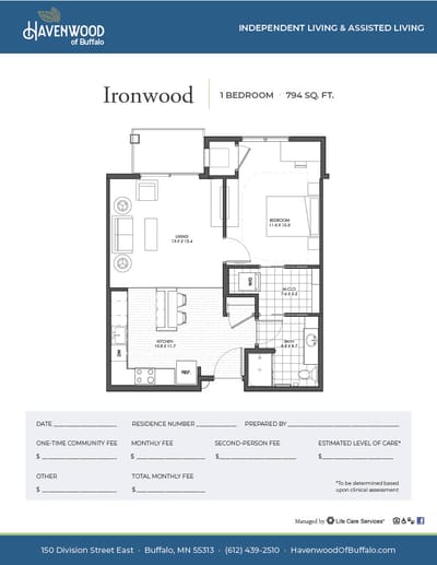 Architectural floor plan of a 1-bedroom unit