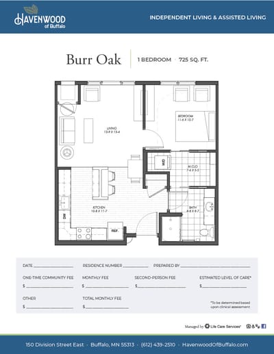 Architectural floor plan of a 1-bedroom unit