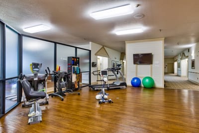 Interior view of a fitness area with exercise equipment
