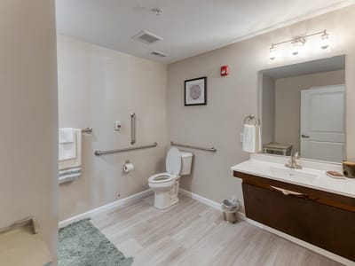 Clean bathroom interior with accessible features