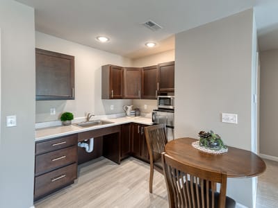 Modern kitchen in a senior living apartment