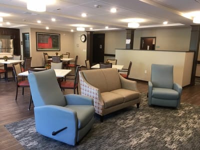 Common area with seating and dining tables