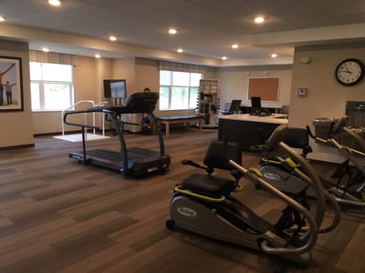 Fitness area with exercise equipment for residents