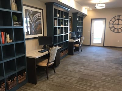 Interior view of a common area with computers