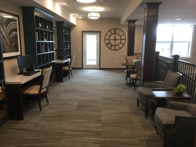 Common area with seating and computers
