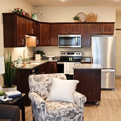 Modern kitchen interior with stylish furnishings