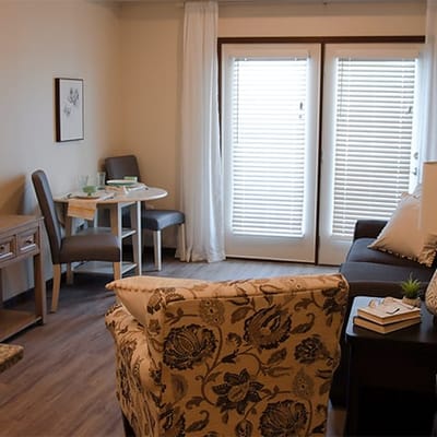 Cozy interior of a resident room at Boulder Ponds Senior Living