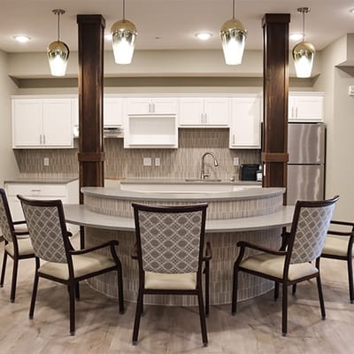 Cozy dining area with modern fixtures and seating