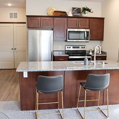 Cozy kitchen area in a senior living apartment