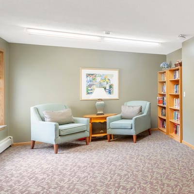 Cozy reading area in a senior living facility