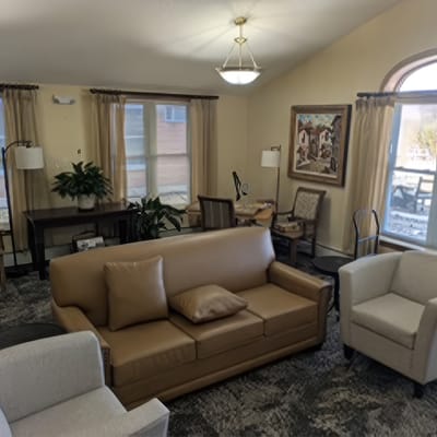 Bright common area with comfortable seating
