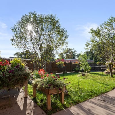 A beautiful garden area with flowers and greenery