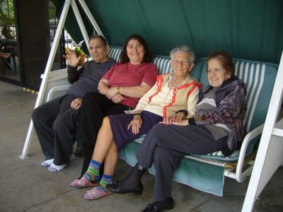 Residents enjoying time together outside.