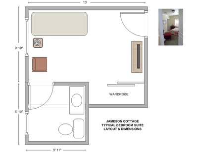 Typical bedroom suite layout and dimensions