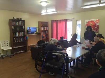 Residents engaged in an activity in a common area.