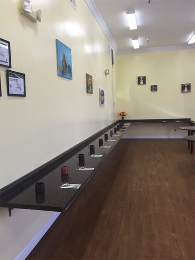 Interior dining area with tables and decorations