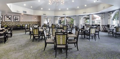 Dining area with tables and chairs set up