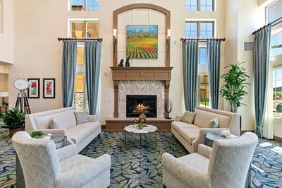 Lounge area with seating and artwork