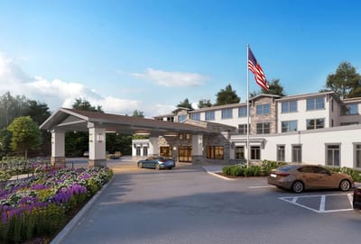Exterior view of assisted living facility entrance