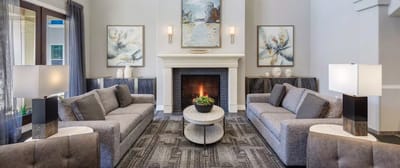 Stylish common area with seating and artwork.
