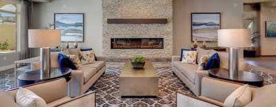 Modern lobby area with seating and decor