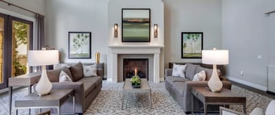 Cozy common area with seating and artwork
