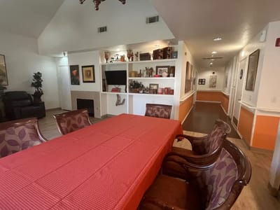 Interior view of a common area with dining setup