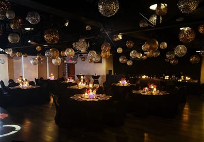 Elegant event space with decorative lighting