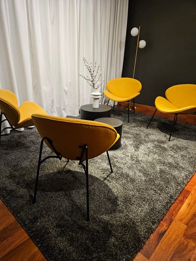 Bright, inviting lobby seating area