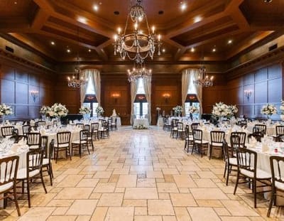 Elegant dining area with decorated tables