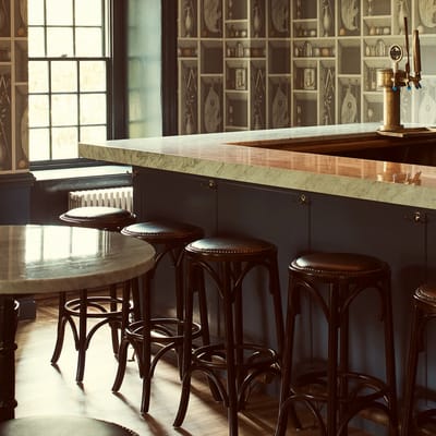 Interior bar area with seating and decor