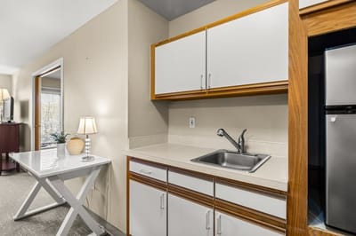 Well-equipped kitchenette in a private resident room