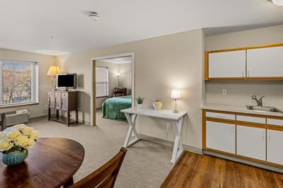 Cozy interior of a resident room with amenities.