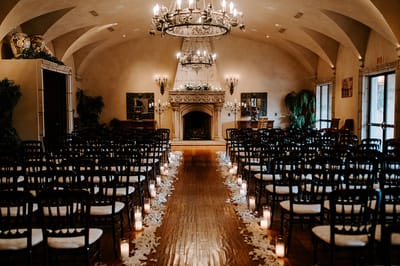 Elegant interior with chairs set for an event