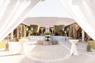 Outdoor courtyard setup for an event