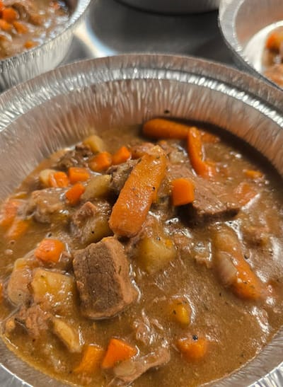 Delicious beef stew in aluminum trays