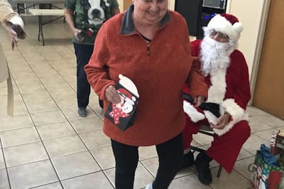 Residents celebrating with festive decorations