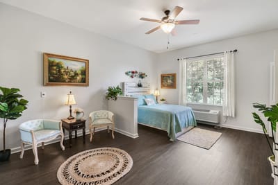 Cozy resident room with seating and decor