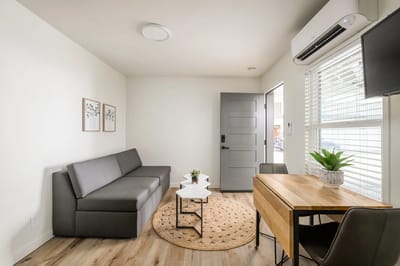 Cozy interior of a living space with furniture.