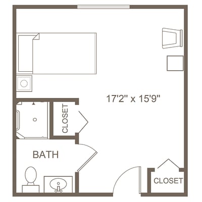 Architectural floor plan of a room layout.