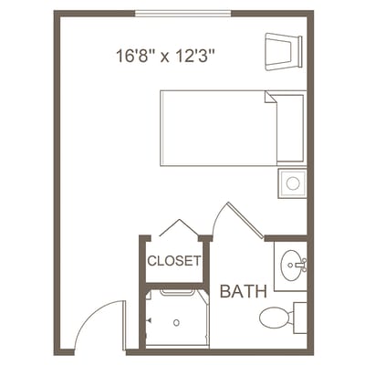 Architectural floor plan of a resident room