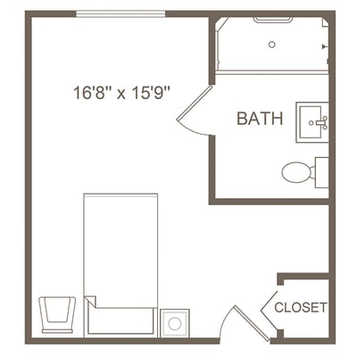 Floor plan of a resident room layout.