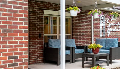 Outdoor seating area at Serenity Gardens