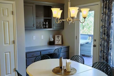 Cozy dining area with modern lighting