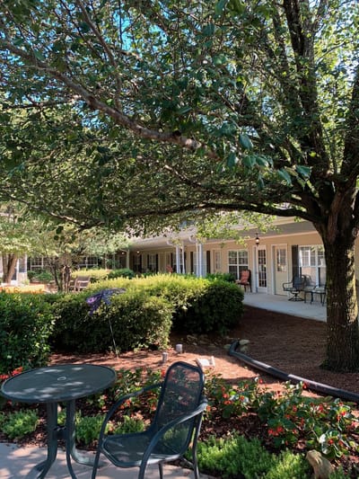 Outdoor seating area at a senior living facility