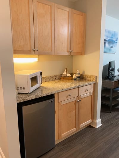 Small kitchenette with appliances and decor