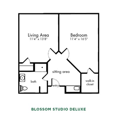 Floor plan of a studio apartment layout.