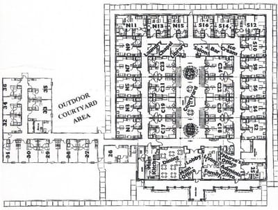 Architectural floor plan of a facility layout.